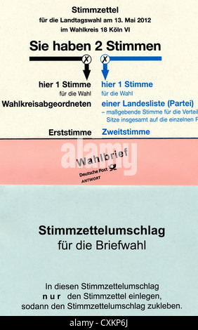 Polling-Karte, Briefwahl, Wahl Dokumente, Stimmzettel Bundestagswahl 2012, Deutschland, Europa Stockfoto