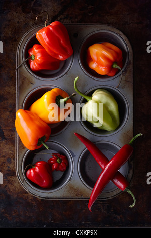 Vielzahl von Paprika in Muffinwanne Stockfoto