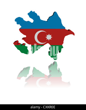 Aserbaidschan Landkarte Flagge mit Reflexion illustration Stockfoto