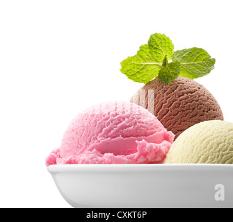 drei Kugeln Eis mit Minze Stockfoto