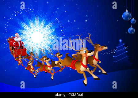 Santa Claus mit seinem Schlitten und Mond Stockfoto