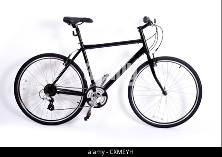ein schwarzes Herrenfahrrad auf weißem Hintergrund Stockfoto