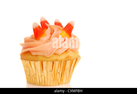 Köstliche Halloween Cupcake mit Buttercreme Zuckerguss und Süßigkeiten Mais Stockfoto