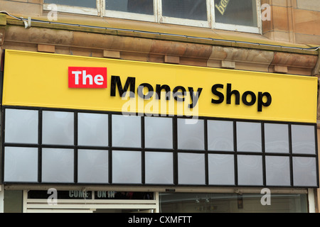 Die Geld-Shop anmelden. UK Stockfoto