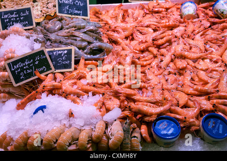 Frischen Fisch und Meeresfrüchte für den Verkauf auf einem Marktstand, Frankreich, Europa Stockfoto