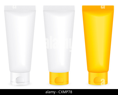 Lotion Schlauchsatz auf weißem Hintergrund. Stockfoto