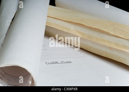 Bau oder architektonische Entwürfe auf schwarzem Hintergrund Stockfoto