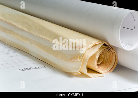 Bau oder architektonische Entwürfe auf schwarzem Hintergrund Stockfoto