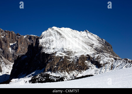 Sasso Piatto Plattkofels Sasplat Schnee eingereicht und Klippen Selva Val Gardena-Dolomiten-Italien Stockfoto