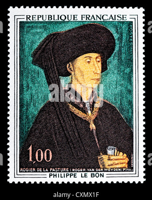 Ungenutzte 1969 französische Briefmarke zeigt Malerei Philippe le Bon (Philipps des guten). Stockfoto