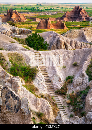 Leiter auf Notch Trail. Badlands Nationalpark, South Dakota. Stockfoto