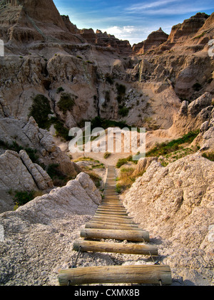 Leiter auf Notch Trail. Badlands Nationalpark, South Dakota. Stockfoto