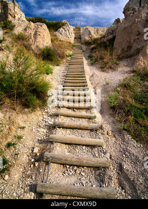 Leiter auf Notch Trail. Badlands Nationalpark, South Dakota. Stockfoto