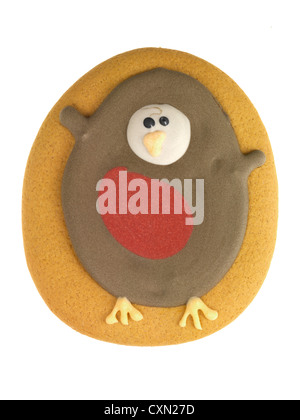 Traditionelle englische Weihnachten Ingwer Iced Neuheit Keks, gegen einen weißen Hintergrund mit Freistellungspfaden und keine Leute isoliert Stockfoto