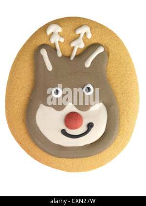 Traditionelle englische Weihnachten Ingwer Iced Neuheit Keks, gegen einen weißen Hintergrund mit Freistellungspfaden und keine Leute isoliert Stockfoto