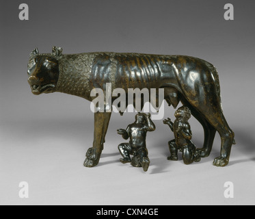 Zentralen italienischen 15. oder 16. Jahrhundert (möglicherweise römischen 15. oder 16. Jahrhundert), der Kapitolinischen Wolf Suckling Romulus und Remus Stockfoto