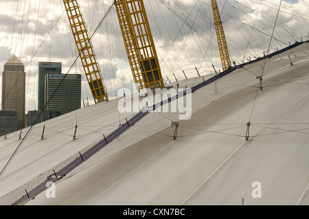 Skyline vor Hintergrund der The Millennium Dome und Canary Wharf Wolkenkratzer Stockfoto