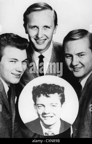 DIE Grillen uns Gruppe über 1959. Im Uhrzeigersinn von oben: Jerrry Naylor, Sonny Curtis, Earl Sinks (kleines Foto), Jerry Allison Stockfoto