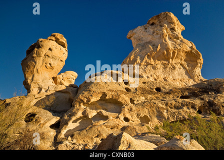 Ausgewaschene Felsen bei drei Deich Hügelbereich im Bofecillos Gebirge, Chihuahua-Wüste, im Big Bend Ranch State Park, Texas, USA Stockfoto