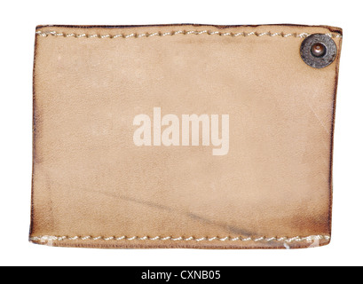 Sehr detaillierte Nahaufnahme von leeren Grunge Leder label Stockfoto