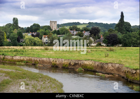 Das Dorf Leintwardine mit River Teme, Herefordshire UK Stockfoto