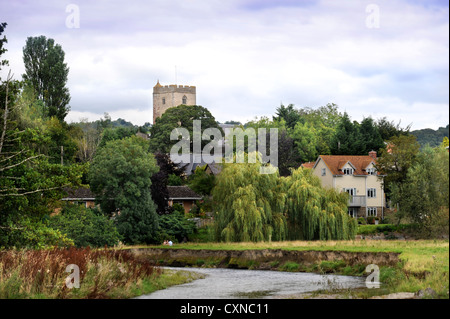 Das Dorf Leintwardine mit River Teme, Herefordshire UK Stockfoto