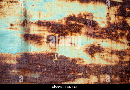 Verrostete blau-grün lackierten Metall Wand. Detailfoto Textur Stockfoto