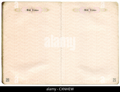 Pass der Volksrepublik China. Seiten für Visum Mark Stockfoto