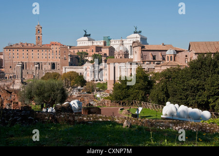 Palatin Blick über Roman Forum in Richtung Capitol Hill (Capitoline) Stockfoto