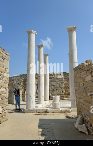 Bodenmosaik im Haus des Dionysos, archäologische Stätte von Delos, Delos, Cyclades, Süd Ägäis, Griechenland Stockfoto