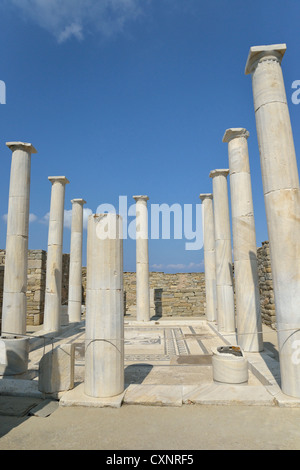 Bodenmosaik im Haus des Dionysos, archäologische Stätte von Delos, Delos, Cyclades, Süd Ägäis, Griechenland Stockfoto