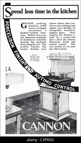 Original der 1930er Jahre Vintage Printwerbung aus englischen Verbraucher Zeitschriftenwerbung Kanone Gasherd Stockfoto
