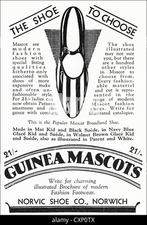 Original der 1930er Jahre Vintage Printwerbung aus englischen Verbraucher Zeitschriftenwerbung Norvic Schuhe von Norwich Stockfoto