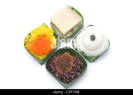 Verschiedene Thai Klebreis mit topping Stockfoto