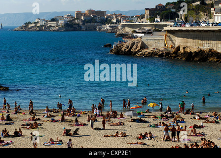 Plage du Prophète, Strand, Corniche Kenedy, Marseille, Provence Alpes Cote d ' Azur Bouches du Rhone, Frankreich Stockfoto