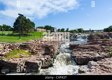 Fällt auf der Big Sioux River, Falls Park, Sioux Falls, South Dakota, USA Stockfoto