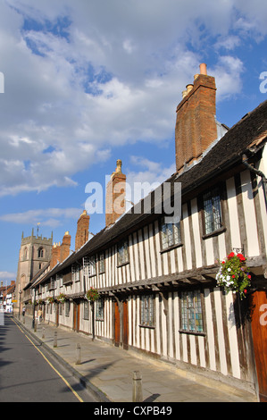 Armenhäuser, King Edward VI Grammar School und Gilde Kapelle, Stratford-upon-Avon, Warwickshire, England, Uk Stockfoto