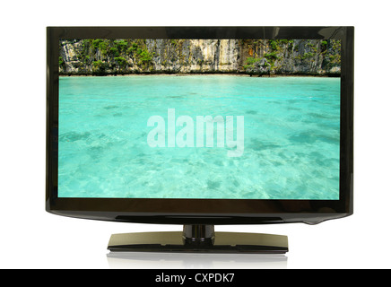 Frontalansicht des Breitbild-LCD-Monitor, isoliert auf weiss Stockfoto
