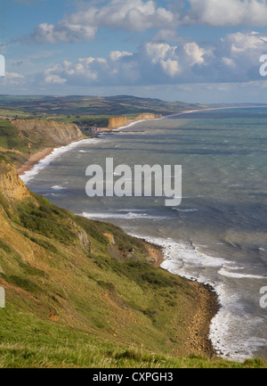 Küste von Dorset und Meer Blick auf Chesil Beach von Süd-West Küste entlang. Stockfoto