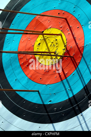 Ziel, Kreis, Pfeil, Bogenschießen, Farbe, Konzepte, Wettbewerb, Zielschießen, Ziel, schießen, Bullseye, Sport, Fokus Stockfoto