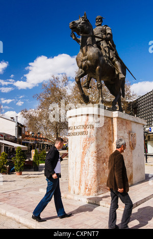 Reiterstandbild des albanischen Nationalhelden Skanderbeg in Skopje, Mazedonien Stockfoto