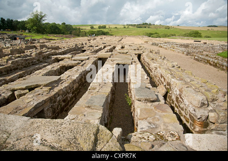 Ein Teil der Getreidespeicher und Stores Bereich des Standortes Roman Military an Vindolanda, Housesteads, Northumberland.  SCO 8635. Stockfoto
