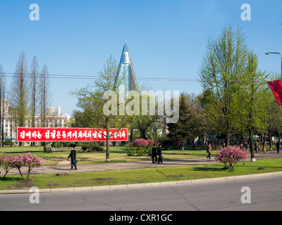 Demokratischen Völker Volksrepublik Korea (DVRK), Nordkorea, Pjöngjang, Ryugyong hotel Stockfoto