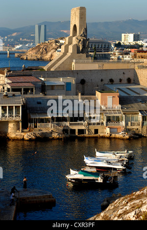 Panoramablick von der Anse de Malmousque, Präsident der Corniche Kennedy, Marseille, Frankreich Stockfoto