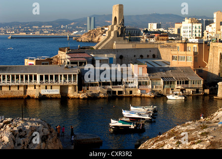 Panoramablick von der Anse de Malmousque, Präsident der Corniche Kennedy, Marseille, Frankreich Stockfoto