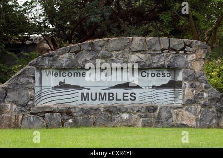 Schild am Eingang, murmelt in der Nähe von Swansea, Großbritannien. Stockfoto