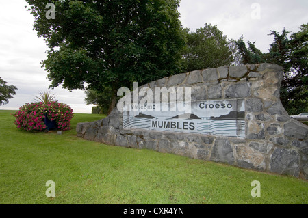 Schild am Eingang, murmelt in der Nähe von Swansea, Großbritannien. Stockfoto