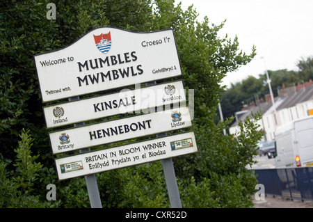 Schild am Eingang, murmelt in der Nähe von Swansea, Großbritannien. Stockfoto