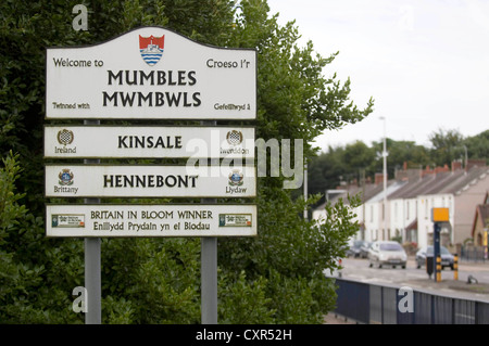 Schild am Eingang, murmelt in der Nähe von Swansea, Großbritannien. Stockfoto