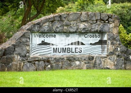 Schild am Eingang, murmelt in der Nähe von Swansea, Großbritannien. Stockfoto